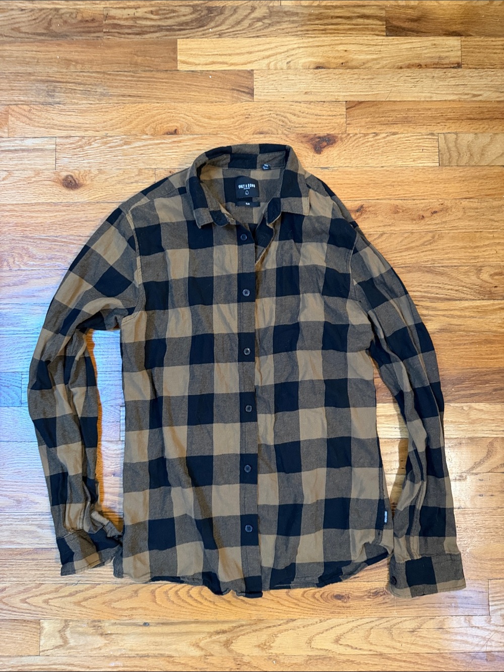 ONLY & SONS Black and mustard soft Plaid Button-Down Shirt